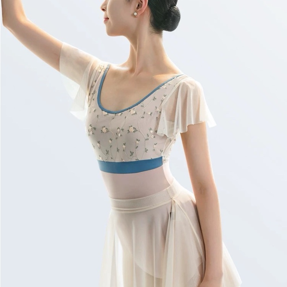 Floral Ballet Leotard with Sheer Sleeves